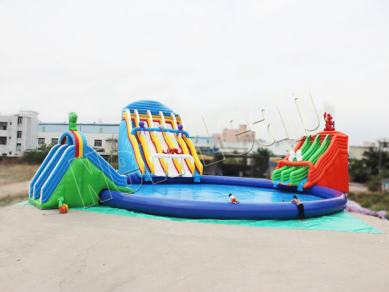 Double climbing double slip inflatable water slides